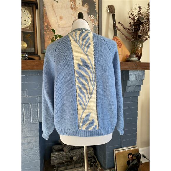 Vintage Hand Knit M/L Cardigan Button Sweater 100% Wool Wheat Print - Picture 5 of 7